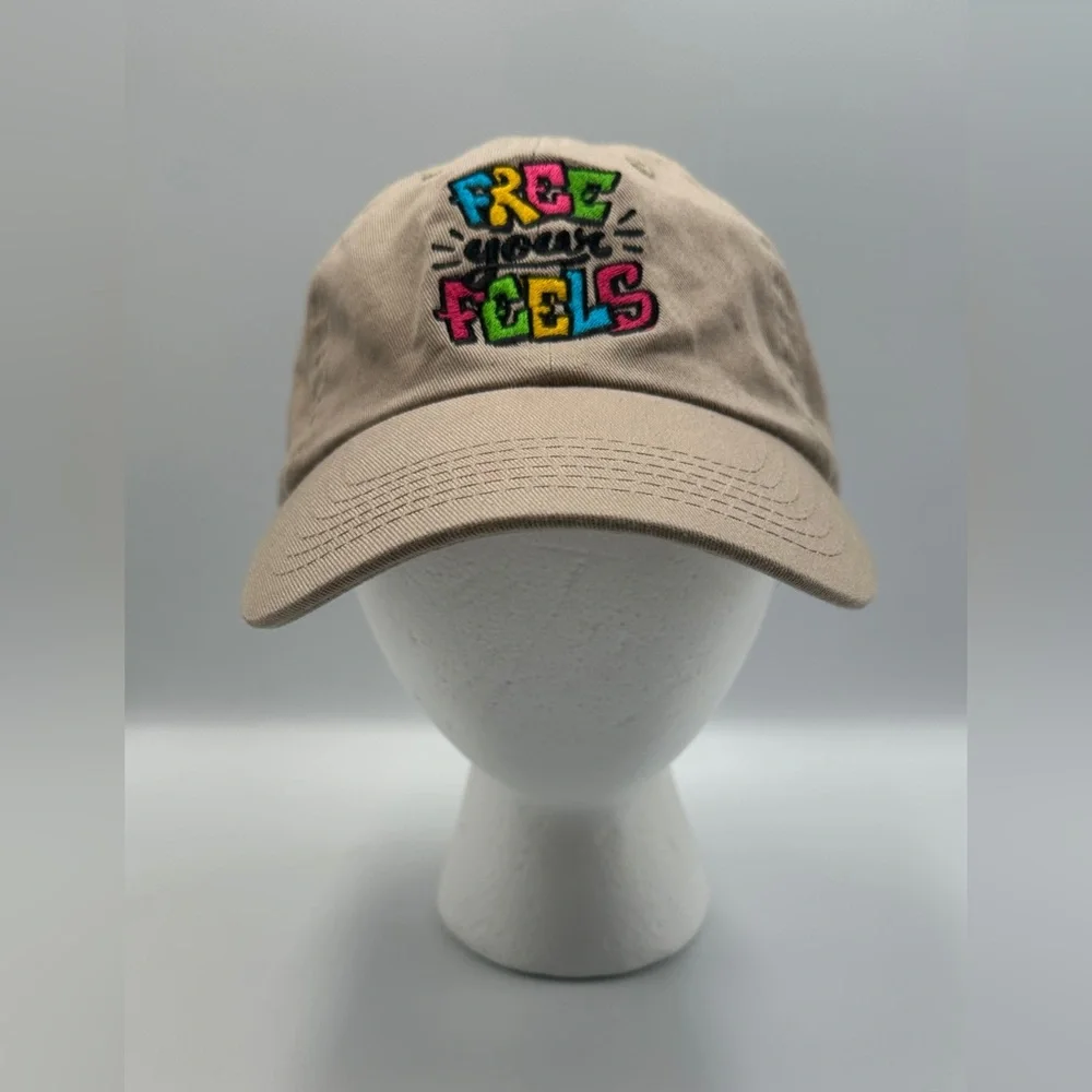 Women’s Khaki Free Your Feels Embroidered Graphic Baseball Cap Hat Adjustable